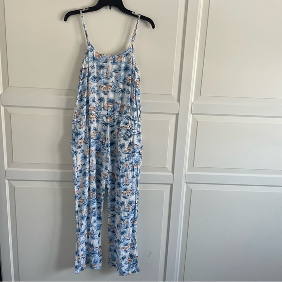 NWT Faherty Lelia blue white tropical print jumpsuit nwot 30556 - Picture 6 of 14